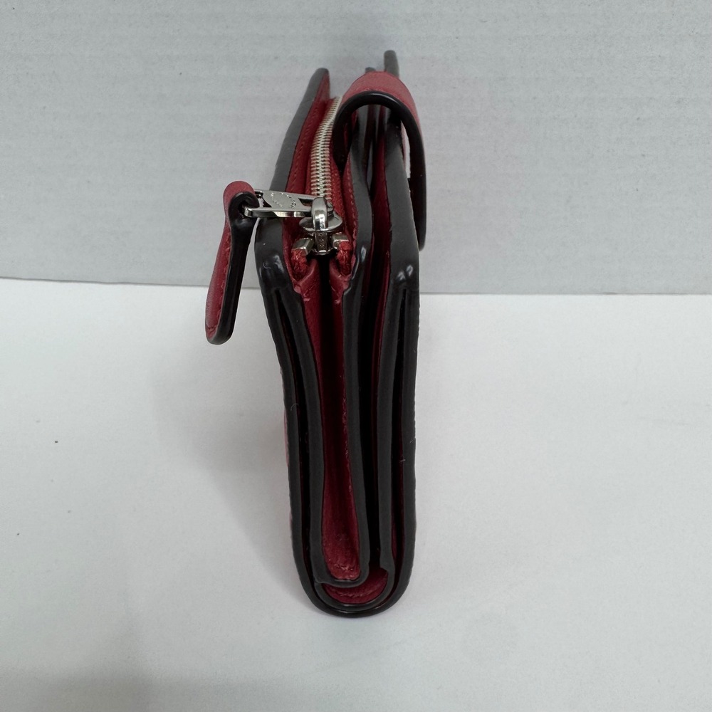 Coach Red Signature Embossed Pebble Leather Medium Corner Zip Bifold Wallet - Picture 5 of 11